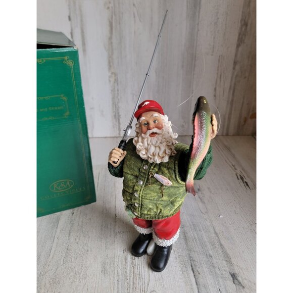 Kurt Adler field stream fishing santa claus xmas figure decor